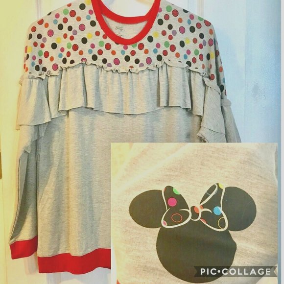 Disney Parks Boutique Minnie Mouse Shirt Dots Size 1X Disneyana Long Sleeve Tee - Picture 2 of 13